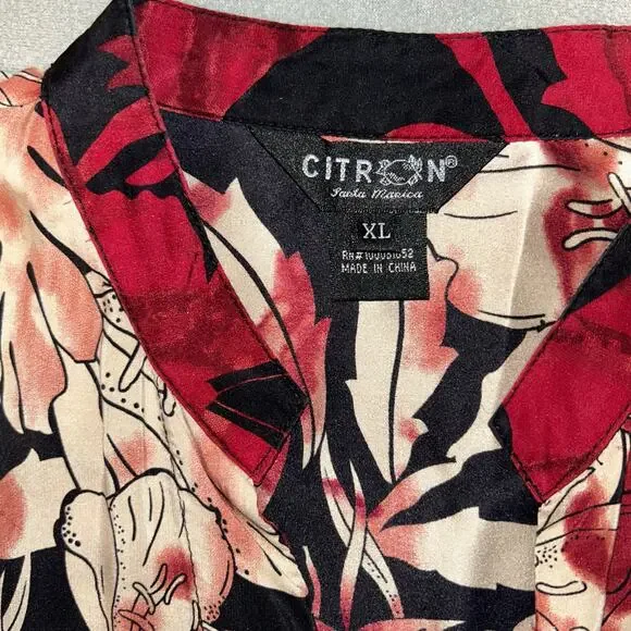 Citron Button XL Light Weight Silk Print Jacket or Blouse Top - Picture 3 of 7